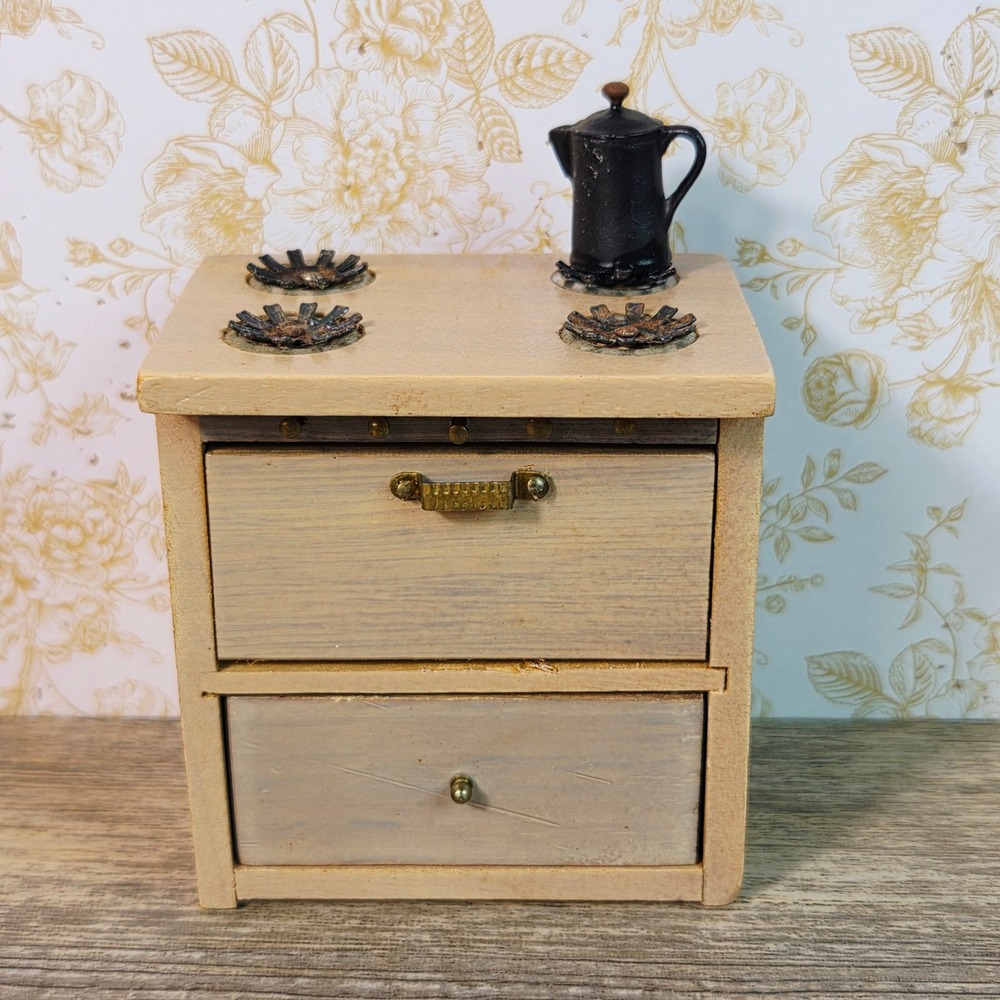 Vintage Miniature‎ Wood Stove Dollhouse Kitchen Oven Range Kettle 1:12 Furniture